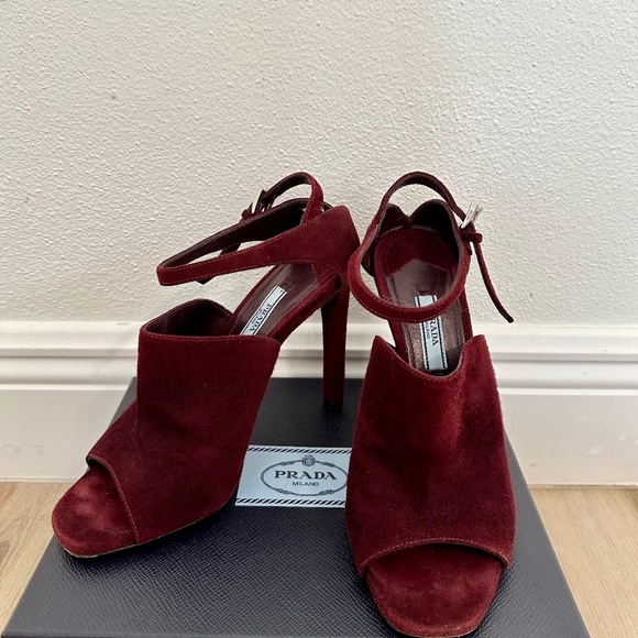 Prada Armarnato Suede Leather Ankle-Strap Slide Sandals